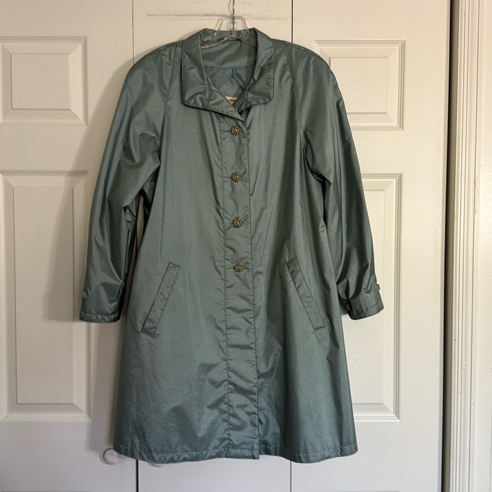 Vintage Fleet Street Chiango Trench Rain Coat Women’s 8 Turquoise Mid Length